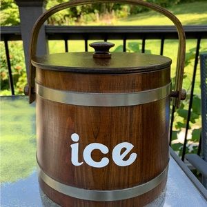Vintage BASKETVILLE PUTNEY VERMONT Wooden ICE Bucket Holder Lid & Liner EXC COND